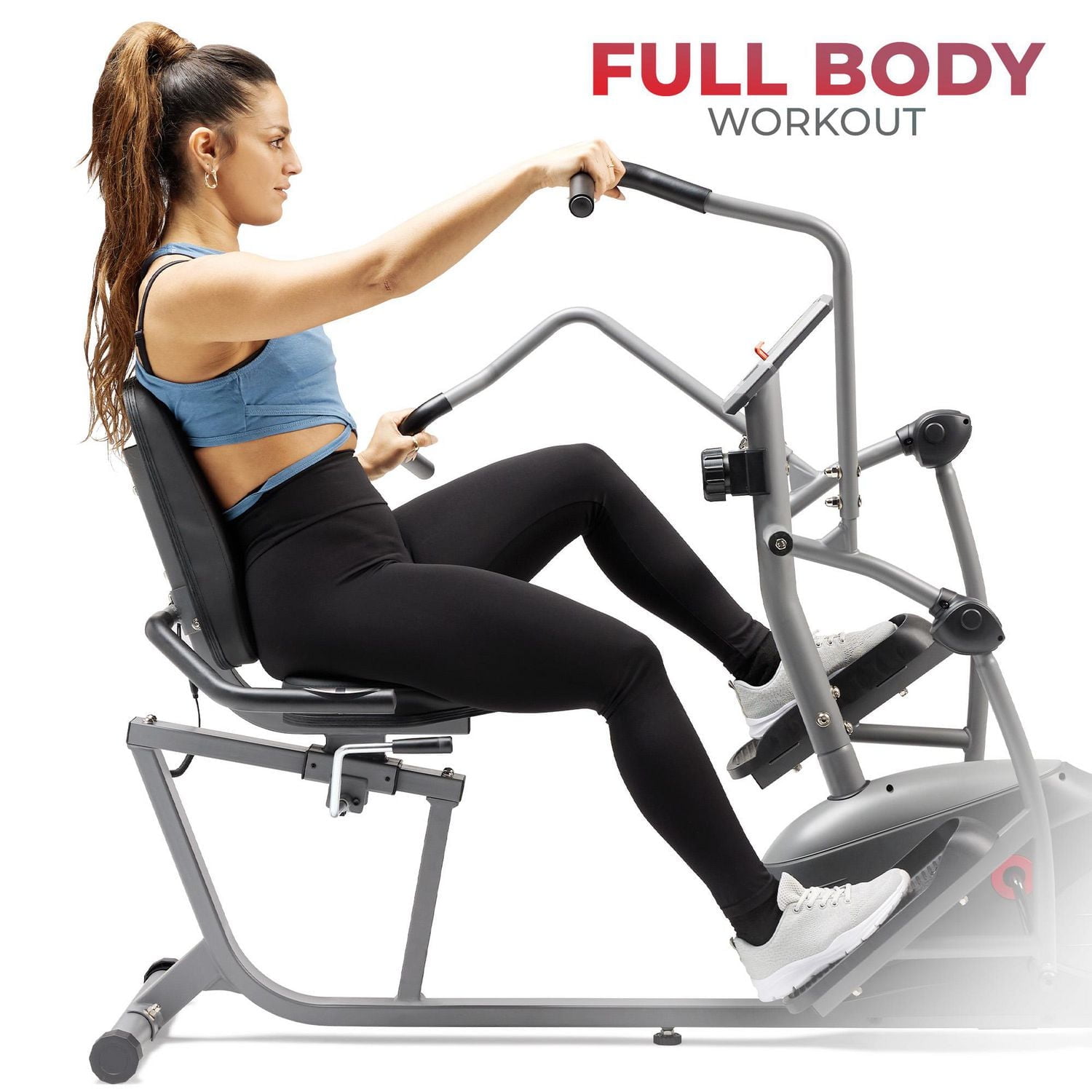 Sunny Health & Fitness Compact Performance Recumbent Bike with Dual Motion Arm Exercisers, Quick Adjust Seat & Exclusive SunnyFit App Enhanced Bluetooth Connectivity