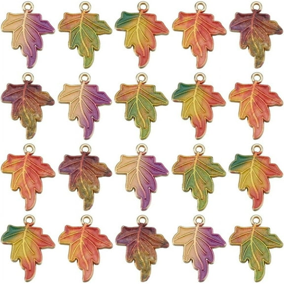 1 Box 30Pcs Maple Leaf Charms Fall Leaf Charm Colorful Alloy Printed Enamel Small Autumn Leave Plant Pendants Charms Findings for Jewelry Making Charms Necklaces Earrings Supplies DIY Crafts Colorful