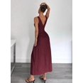 thumbnail image 2 of Burgundy A-Line Maxi Dress With Ruched Waist, Sleeveless Design, And Side Slit For Casual Summer Wear, 2 of 6