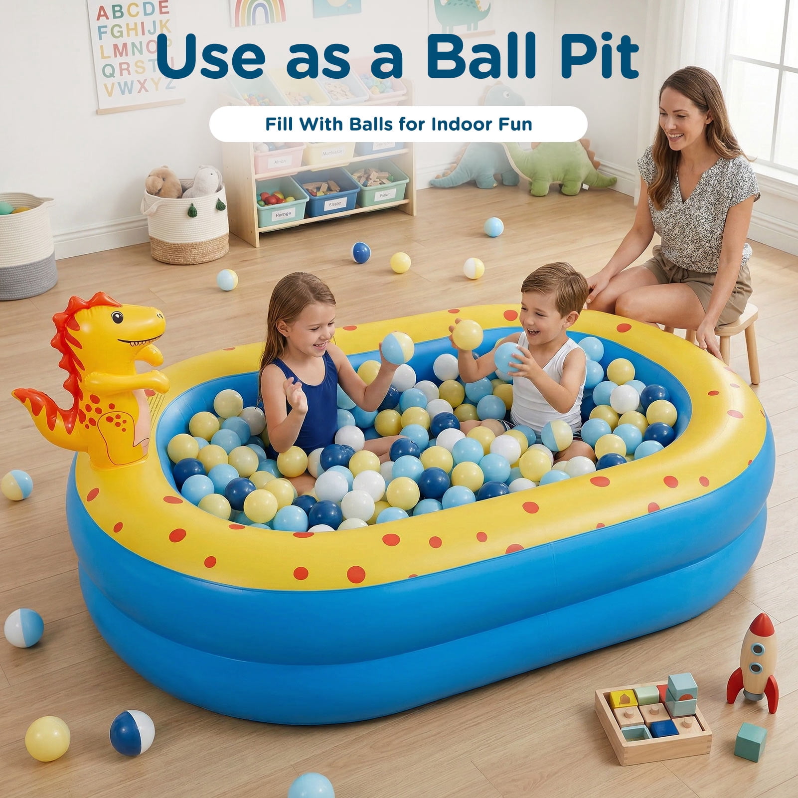 Livhil Kiddie Pools, Swimming Pool for Kids, 67'' x41'' x32'' Dinosaur Inflatable Pool with Sprinkler for Outdoor Law Summer Water Play
