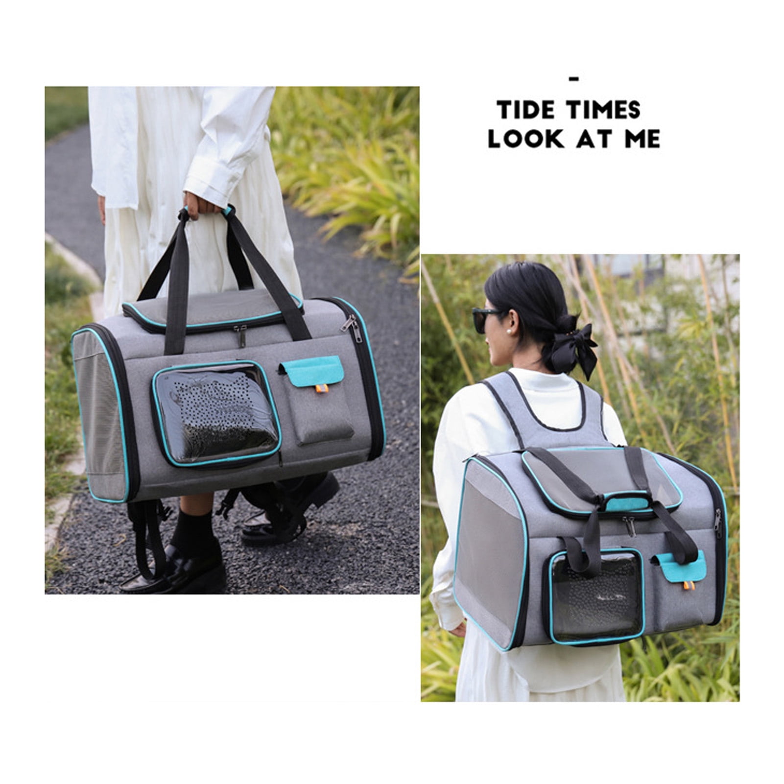 Suodoka Breathable Mesh Pet Carrier Backpack, Large Capacity Portable Cat & Dog Carrier Bag for Outdoors Travel, Grey/Blue