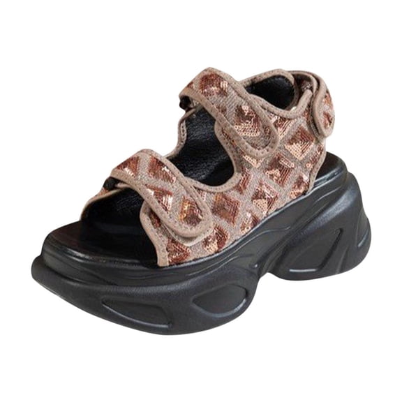 Casual Sandals for Women Women's Fashion Casual Spring And Summer Style Solid Color Breathable Round Toe Open Toe Thick Bottom Wedge Sandals Brown