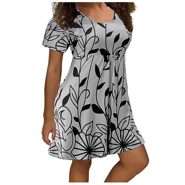 Robe Grande Taille pour Femmes Mode Femmes Grande Taille Décontractée à Imprimé Floral Manches Courtes Robe Courte