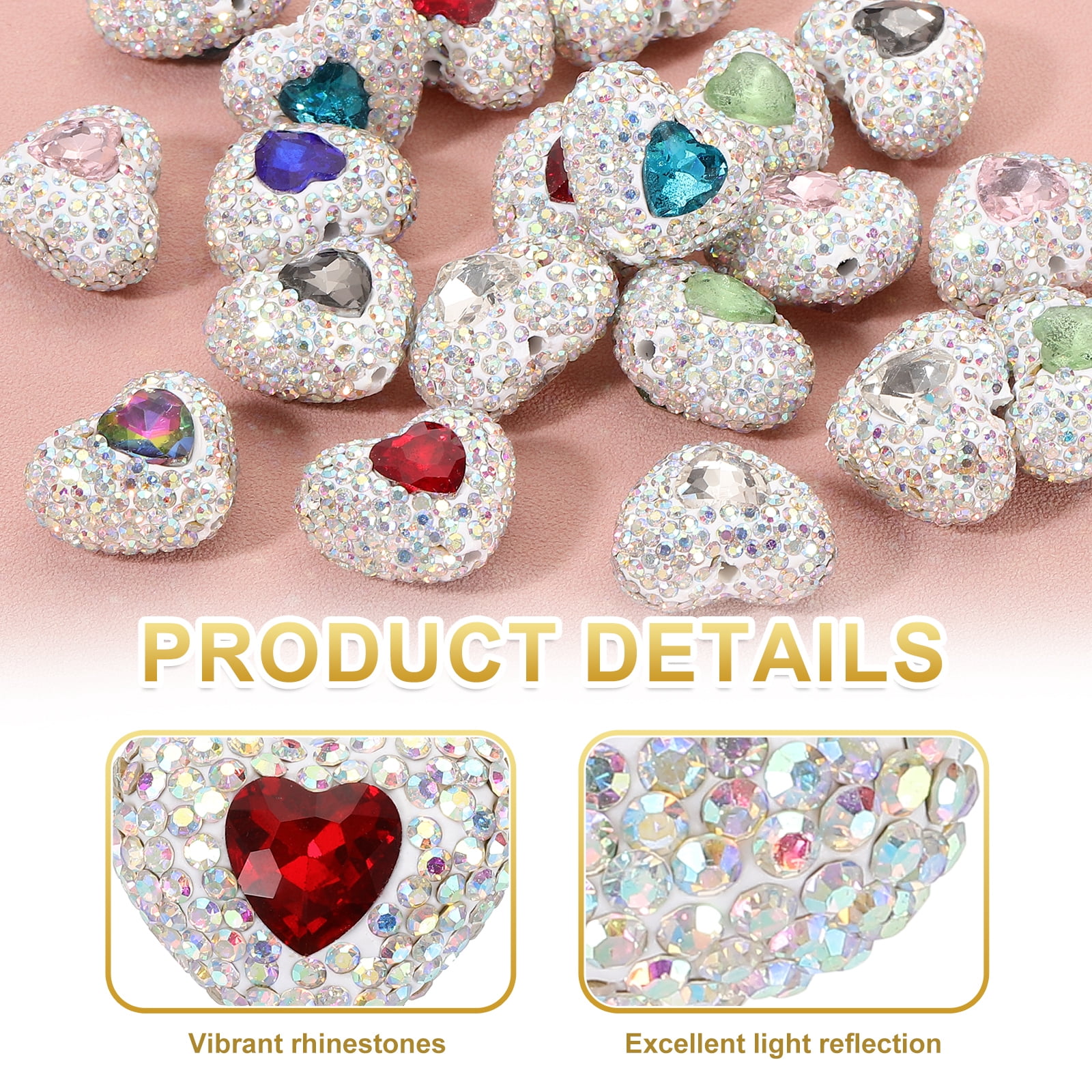 Uxcell 12Pcs Rhinestone Beads for Pens Heart Shape Fancy Focal Beads Bling Rhinestone for Beadable Pens Jewelry Making Keychain DIY Handicrafts(Jewel and Neutral Tones)