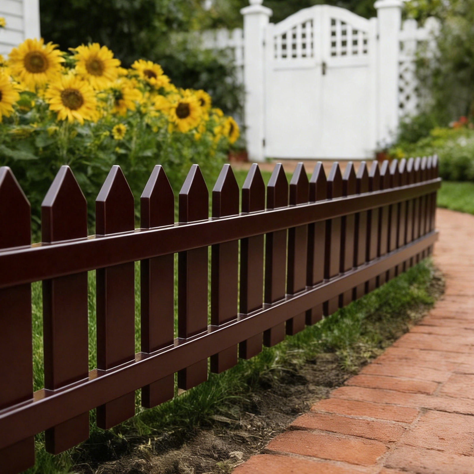 CuiLiyq 36 Pack Coffee Garden Fence with 36 Insert Lawn Picket Fence Garden Border Decorative Plastic Panels, for Landscape Flowerbeds Plants Yard, 6.69'' L x 7.87'' H