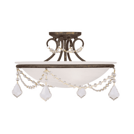 

Semi Flush Mounts 3 Light With White Alabaster Glass Hand Applied Venetian Golden Bronze size 16 in 225 Watts - World of Crystal