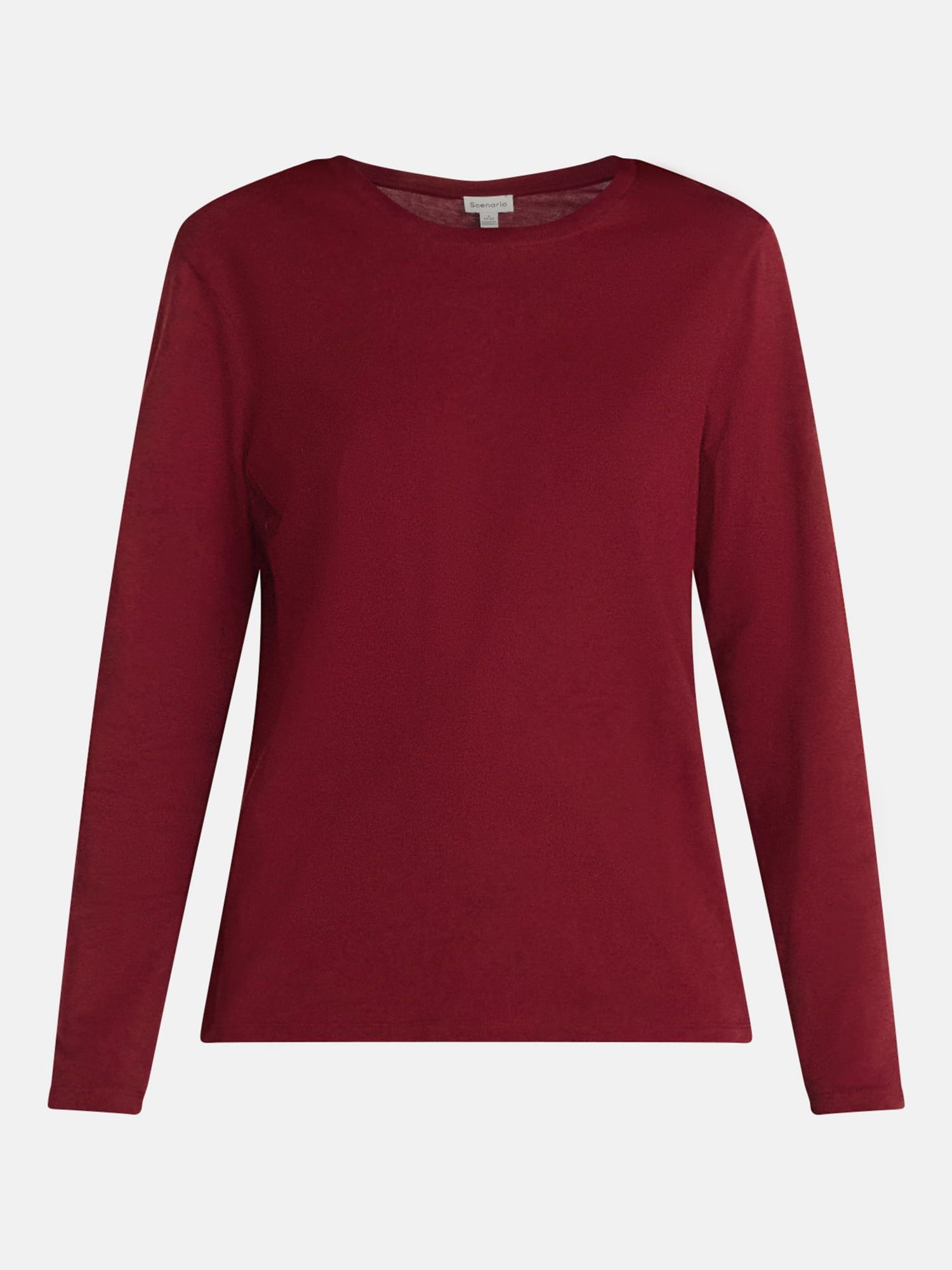 Scenario Women's Cotton Crewneck Tee with Long Sleeves, Sizes XS-XXXL