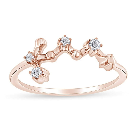 AFFY 1/10 Carat Natural Round Diamond Celestial Star Horoscope Astrology Virgo Zodiac Sign Ring In 14k Rose Gold Over Sterling Silver (0.1 Cttw, H-I Color, I1-I2 Clarity) Ring Size - 5