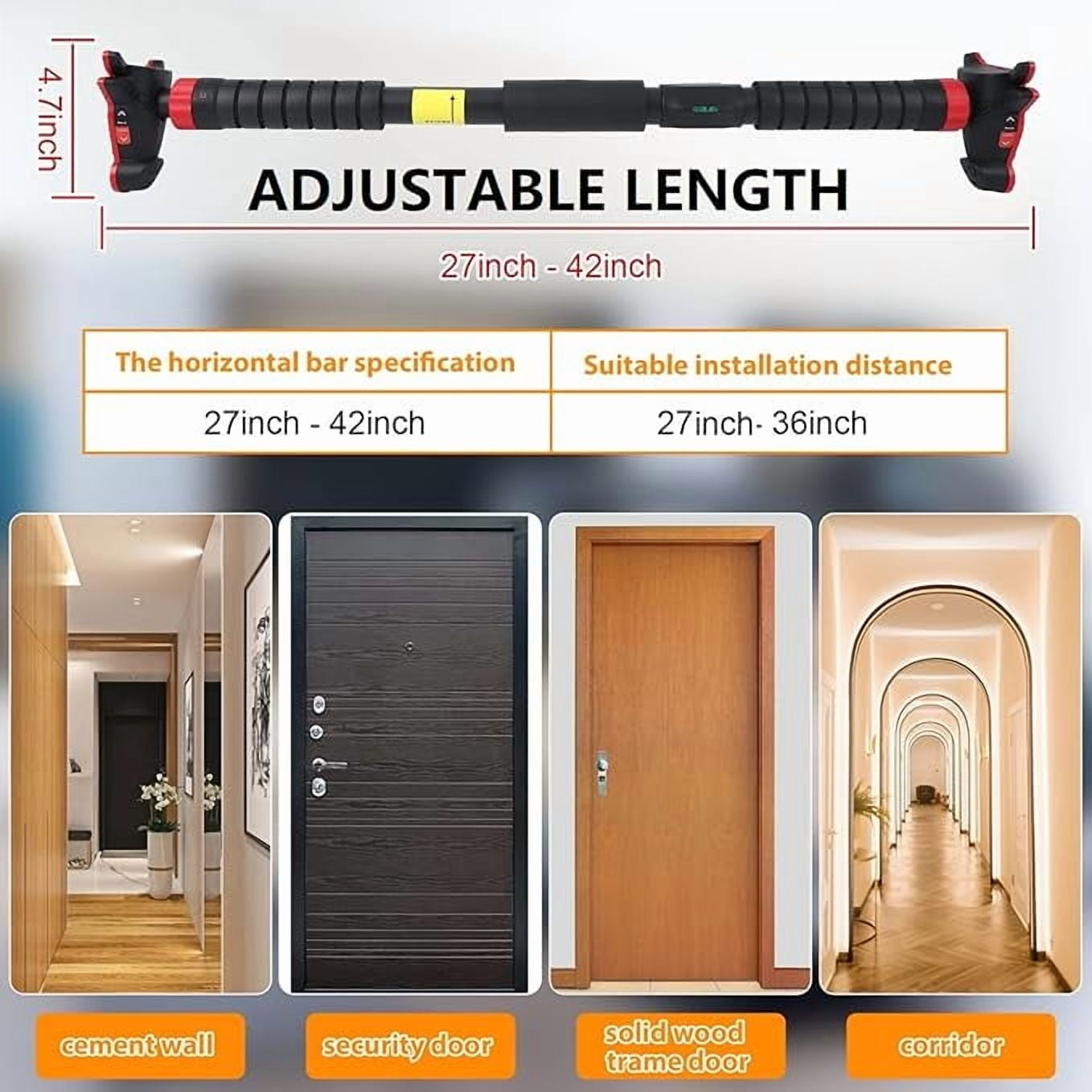 Pull Up Bar for Doorway, Strength Training Pull-up Bars, No Screws, No Installation Required, Max Load 440 LBS Chin Up Bar With Level Meter and Adjustable Width for Home Gym Upper Body Workout