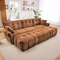 thumbnail image 3 of 3-Seater Sofa Set with 3 Ottomans & Pillows, Solid Wood Frame in Elegant Textured Chenille. Ideal for Living Rooms, Lounges, Offices (Brown), 3 of 8