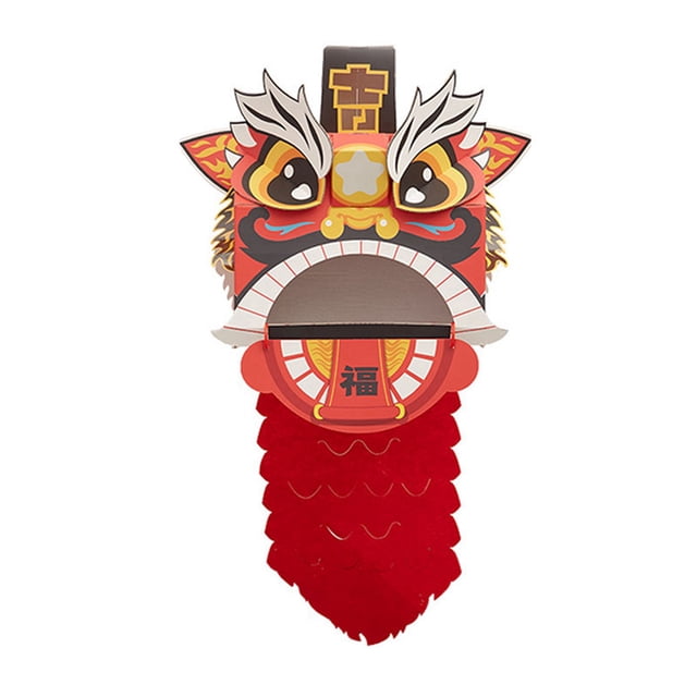 Tête de Danse Lion Chinoise DIY Assemblage Intéressant Éducatif Style Mignon Papier Modèle Décoratif pour Jouet Rouge