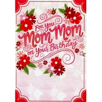 Designer Greetings Red Flowers and Lettering with Red Corners Birthday Card for Mom Mom