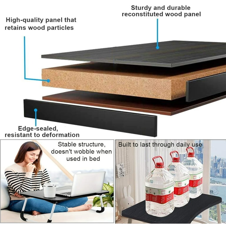 Multifunctioneel Thuiskantoor Schoot Bureau Laptop Lade Bed Bureau Met Muismat en Telefoon Tablet Houder - Walnoot