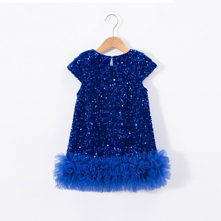 Hotiary Toddler Baby Girl Glitter Sequin Dress Kids Sparkly Fancy Ruffle  Short Sleeve Holiday Festival Tulle Dress Children Birthday Party Princess  Dress Blue for 2-8Y - Walmart.com