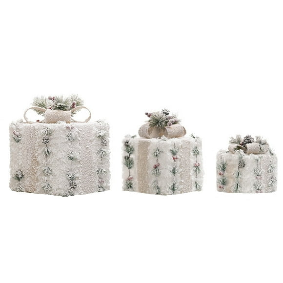 3 Pcs Boîte Décorative Lumineuse en Fer de Noël, Boîte Cadeau de Fenêtre de Magasinage, Décoration de Sapin de Noël, Boîte Cadeau en Flocage