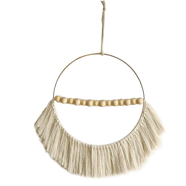Bohemian Wooden Bead Cotton Rope Pendant Woven Tassel Round Wall Pendant Home Bedroom Decoration