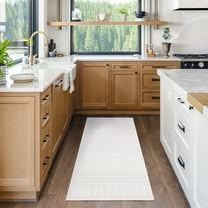 Gertmenian Malini Lana Cream Ivory Bohemian Geometric Tonal Polyester High-Low Indoor Area Rug, 2x8