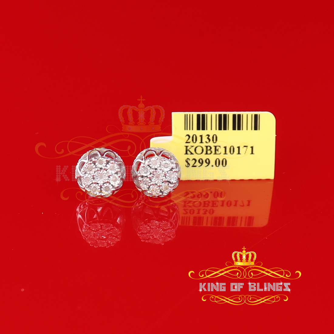 King of Bling's 0.05ct Diamond Stud Earrings For Women White 925 Sterling Silver Stud For Men