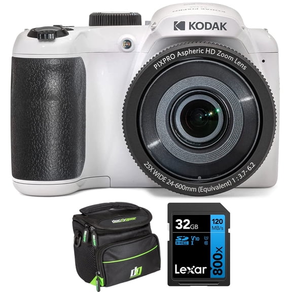 Kodak PIXPRO Astro Zoom AZ255-WH 16MP Digital Camera, 25X Optical Zoom, White Bundle with Lexar 32GB High-Performance 800x UHS-I SDHC Memory Card   Deco Photo Camera Bag