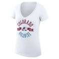thumbnail image 2 of Women's G-III 4Her by Carl Banks White Colorado Avalanche Super-Slim Fit Lightweight City Graphic V-Neck T-Shirt, 2 of 3