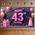 thumbnail image 6 of Pink Glitter Happy 43rd Banner Gold Stars 43rd Birthday Display Pink Balloons Gift Box Birthday Backdrop for 43rd Birthday Party Indoor Celebration Photo Shoot, 6 of 9