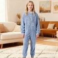 thumbnail image 5 of Weebloom Christmas Kids Hooded Onesie Pajamas Flannel Cozy Fleece Snowflake Print Jumpsuit Romper Winter Holiday Outfit Soft Pjs Loungewear For Boys Girls Blue 9-10 Years, 5 of 6