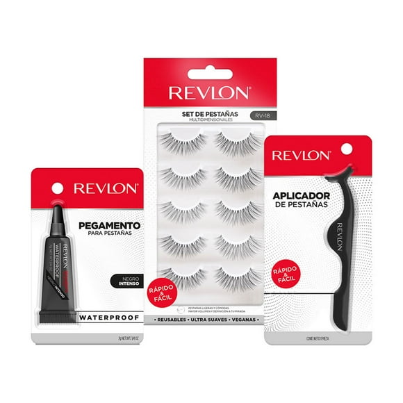 Set de 5 pares de pestañas Revlon Modelo 2 con Aplicador y Pegamento negro