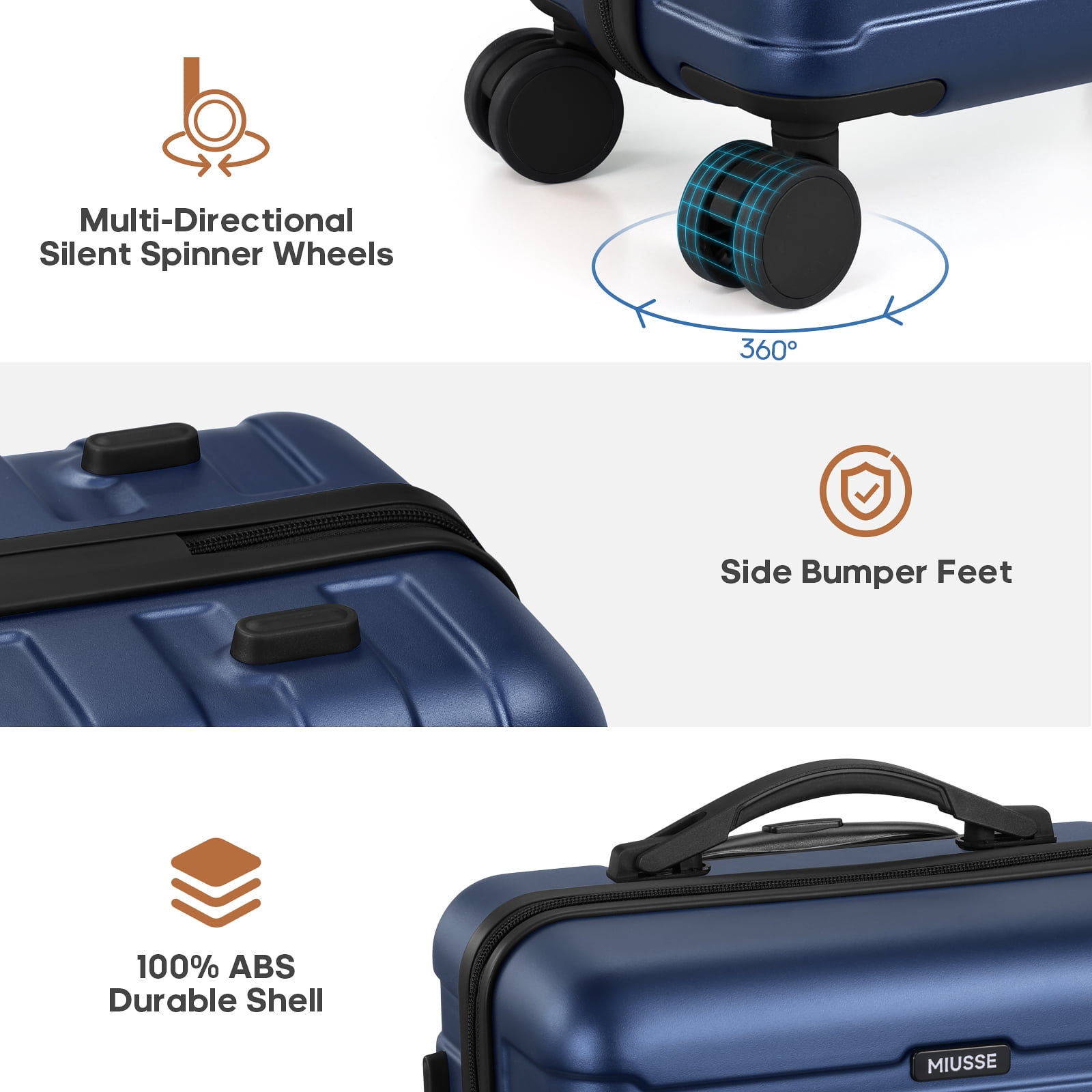 MIUSSE Hardshell Luggage Sets 3 Pieces, Hardside Lightweight Suitcase with Spinner Wheels and TSA Lock, Blue Luggage Set 20in24in28in
