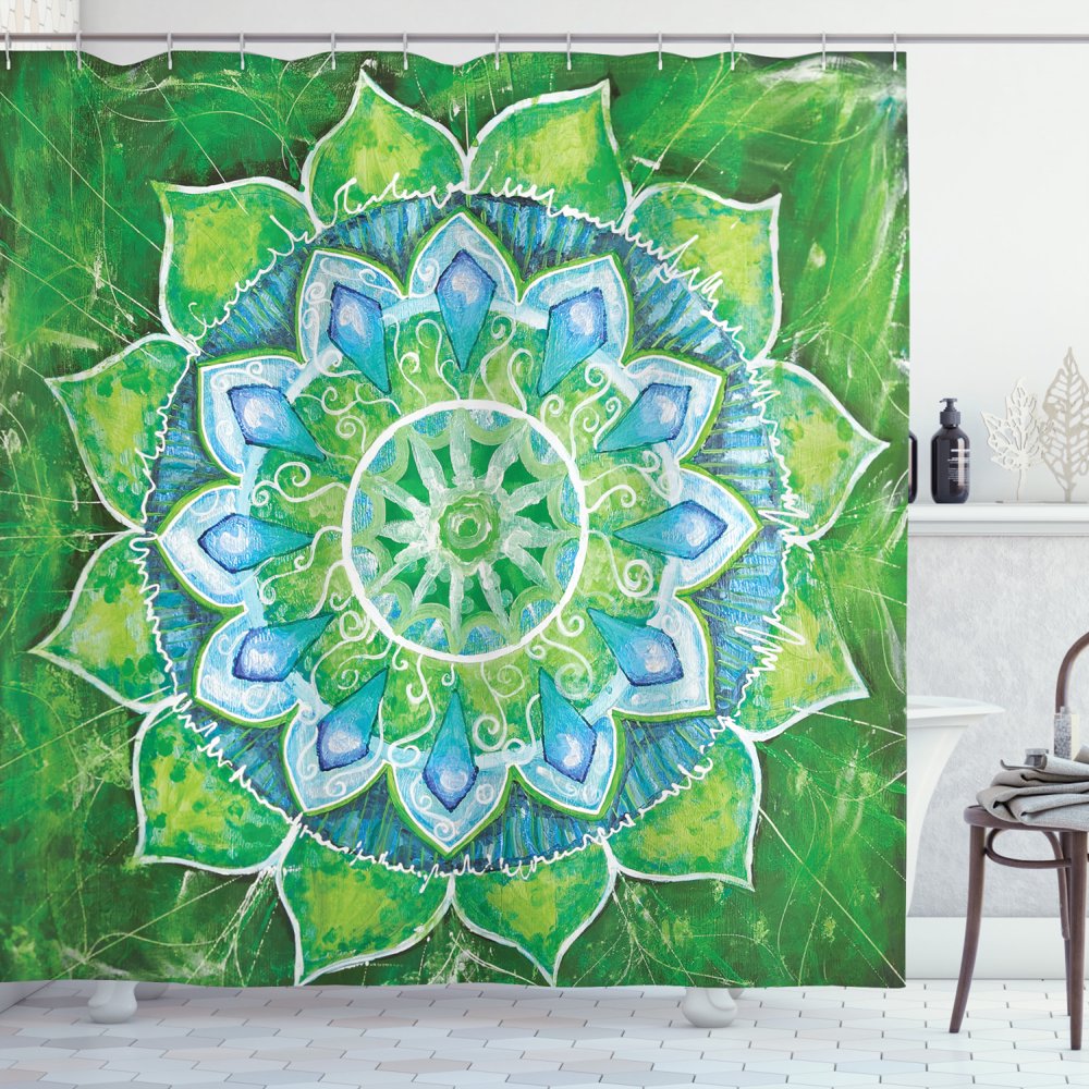 Mandala Decor Shower Curtain Set, Grand Mandala With Leaf Forms Symbol ...