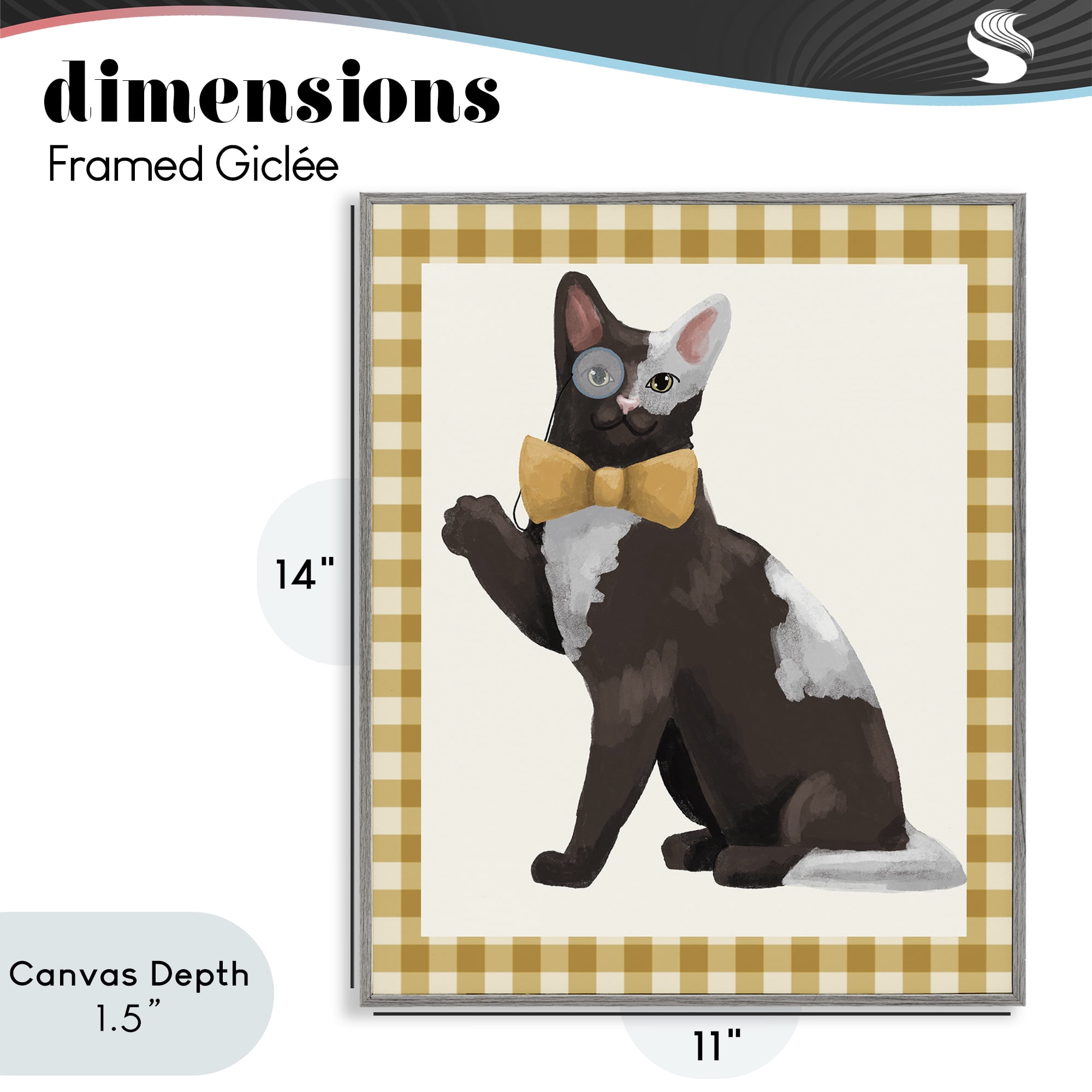 Stupell Industries Gentleman Cat with Bow Gray Framed Giclee Art, design by Sadie Harper