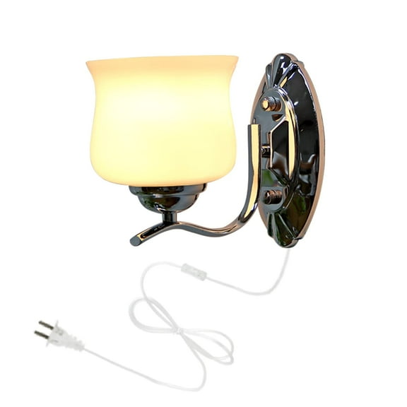 Kiven 1 Pack Plug-in Iron Wall Sconce Lamps Lighting Fixture with in-line Button Switch Cord(5.9FT),Glass Shade Wall lamp for Bedroom Bathroom Cloakroom - Big Belly Style
