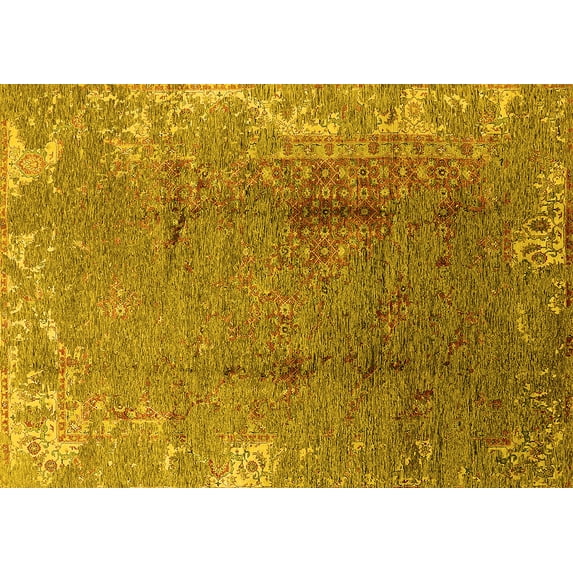 Ahgly Company Machine Washable Indoor Rectangle Oriental Yellow Industrial Area Rugs, 5' x 7'