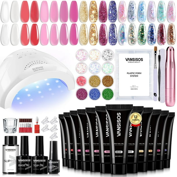 Kit de extensión de uñas de poligel VANSISOS con luz UV y taladro para uñas