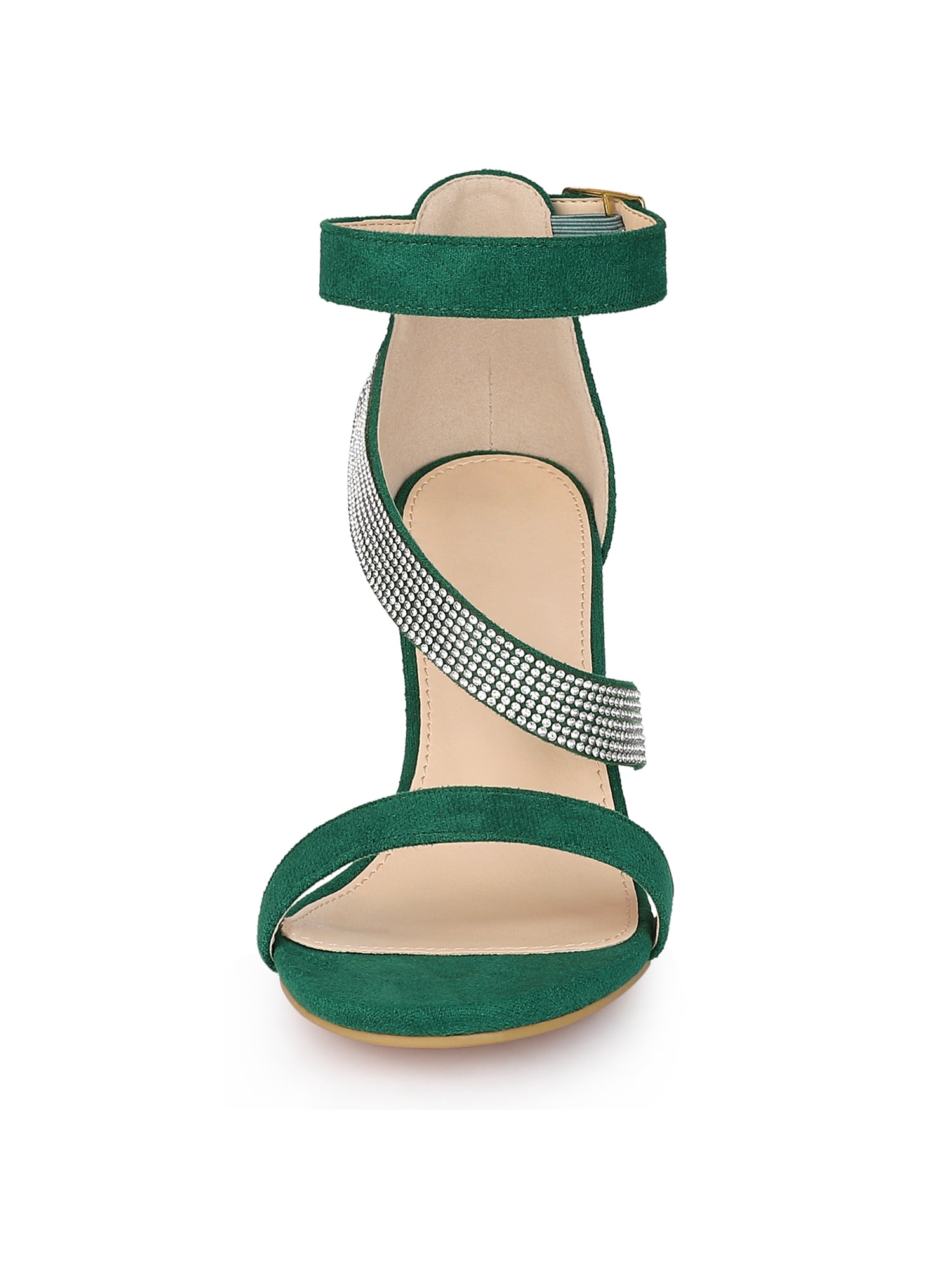 DARING DIVA Women's Rhinestone Block Heels Sandals for Casual and Party Green 10