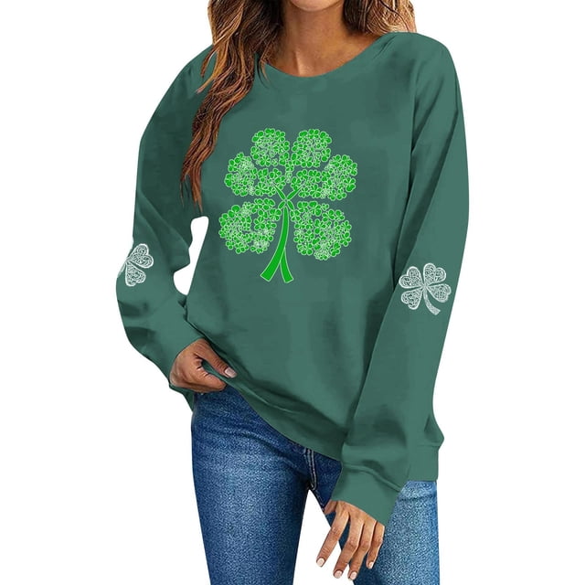 TaTaai Womens St Patricks Festival Fleece Sweatshirt Long Sleeve Crewneck Casual Pullover Loose Fit Holiday Winter Top Gift