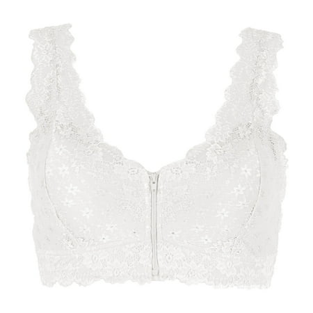 White Large Women s Comfortable and Women Bras Wireless Large Lace Strap Compression Sports Bras for Women with Strap Deep V Women Bra Set and Underwear Thong Front Zippe