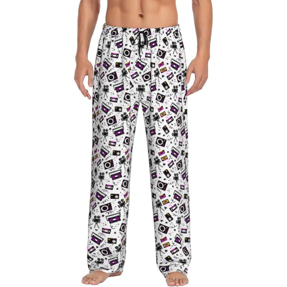 Logiee Music Player Print Pajama Pants for Men,Men’s Pajama Bottoms,Mens PJ Pants with Pockets & Button Fly-Small