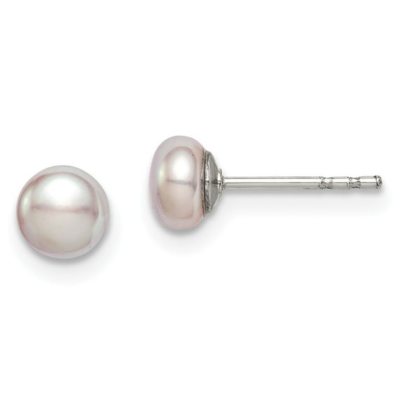 Sterling Silver 4-5mm Purple Freshwater Cultured Button Pearl Stud Earrings
