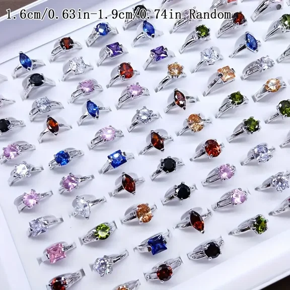 Generic Fashion Rings, Mixed Zirconia, 12-Pack, Silver-Plated