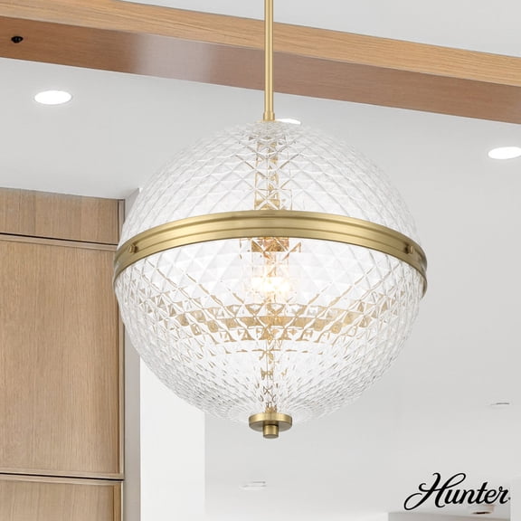 Hunter - Bay Hollow 1-light Alturas Gold, Medium Size Pendant Light, Dimmable, Transitional Style, Sphere Shaped, for Bedrooms, Dining, Living Rooms - 48250