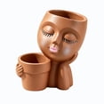 thumbnail image 2 of Face Shaped Planter, Resin Human Head Flower Pot with Attached Mini Pot, Unique Succulent Cactus Planter for Tabletop Balcony Window Sill, Decorative Indoor Plant Container Home Office Decor, 2 of 7
