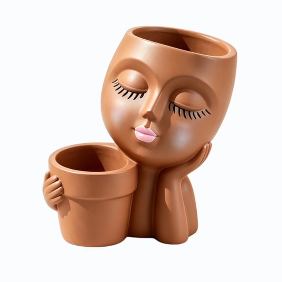 Hvot&aat Human Face Plant Vase Resin Succulent Planter with Attached Pot Cute Face Flower Pot for Home Desk Office Garden Decor