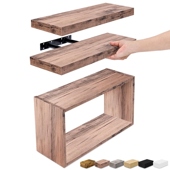 Sorbus Floating Shelves for Wall Set of 3 - Bathroom Shelves for Wall Storage, Over Toilet, Bedroom, Farmhouse, Wall Decor - 2 Floating Shelves with Invisible Brackets & 1 Rectangular Box