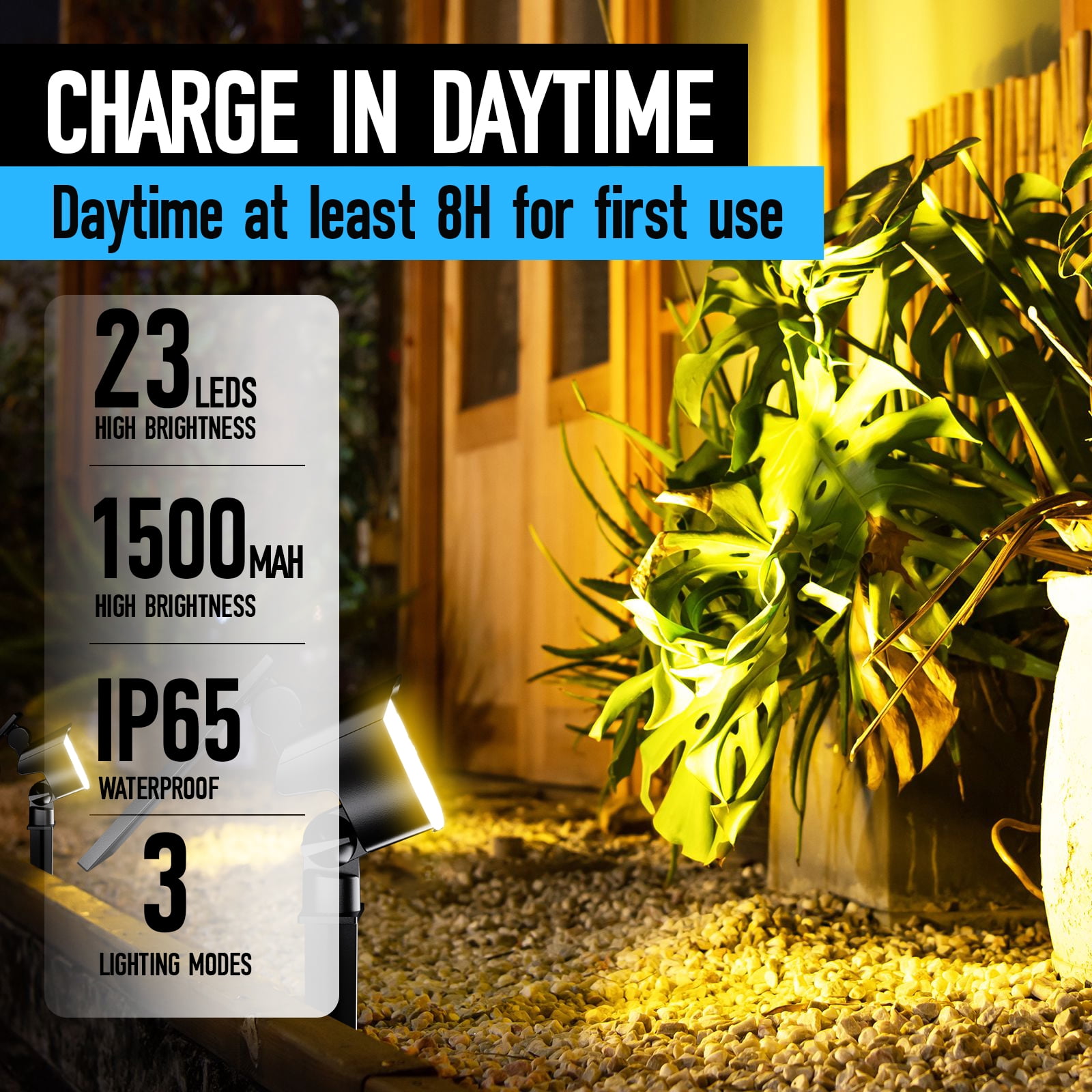 CHARKEE Outdoor Solar Lights,3 Modes Solar Spot Lights for Garden Yard Landscape,Warm White