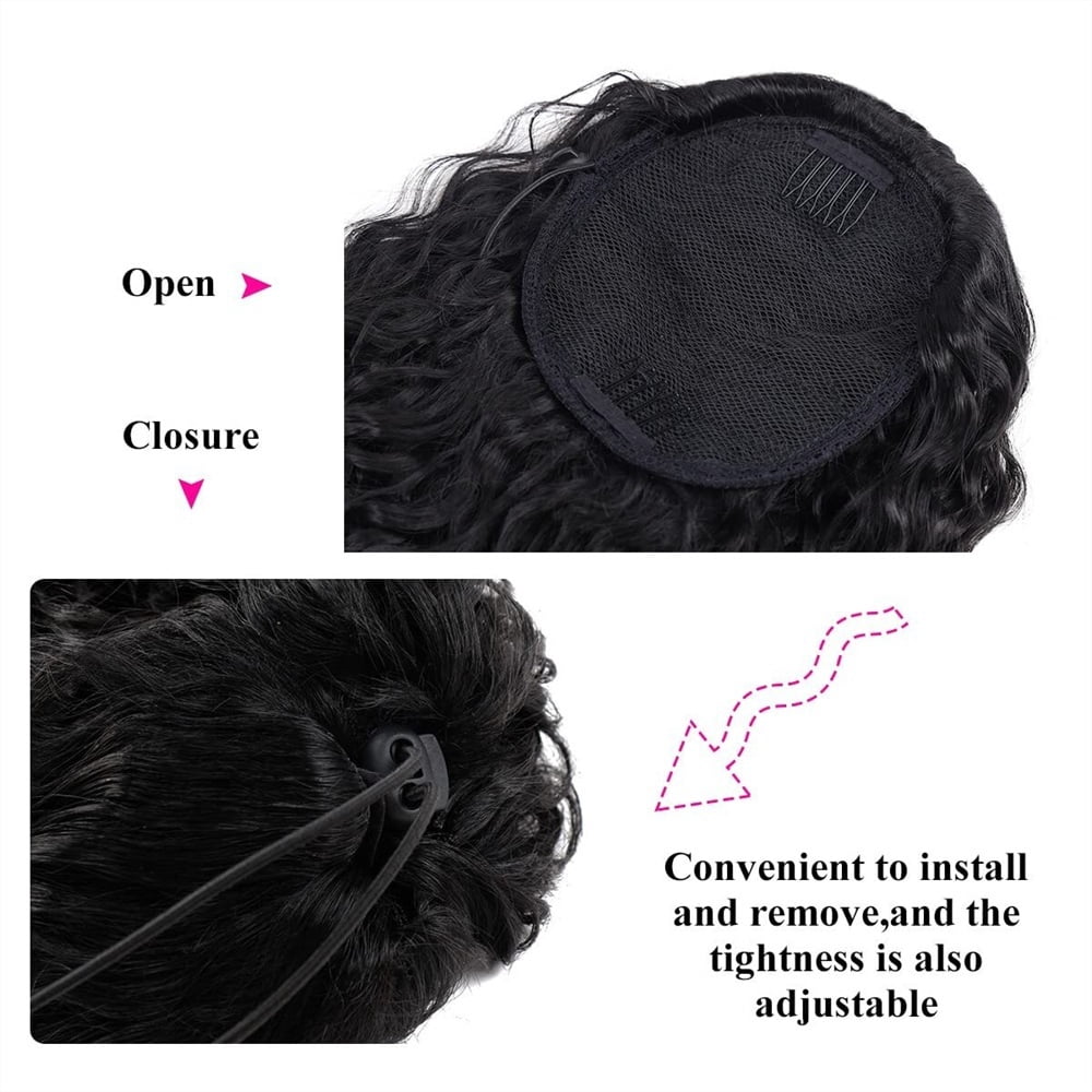 Human Hair Drawstring Ponytail 10-26 Inch Long Deep Wave Ponytail Hair Pieces Natural Color Wave Curly Ponytail Extensions for Women