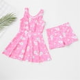 thumbnail image 2 of Odeerbi 3-8 Years Toddler Girls Two Pieces Swim Dress Summer Floral Ruffle Swimdress with Shorts Set Beach Hawaiian Beachwear Sleeveless Cute Print Split Swimming Dress Set, 2 of 8