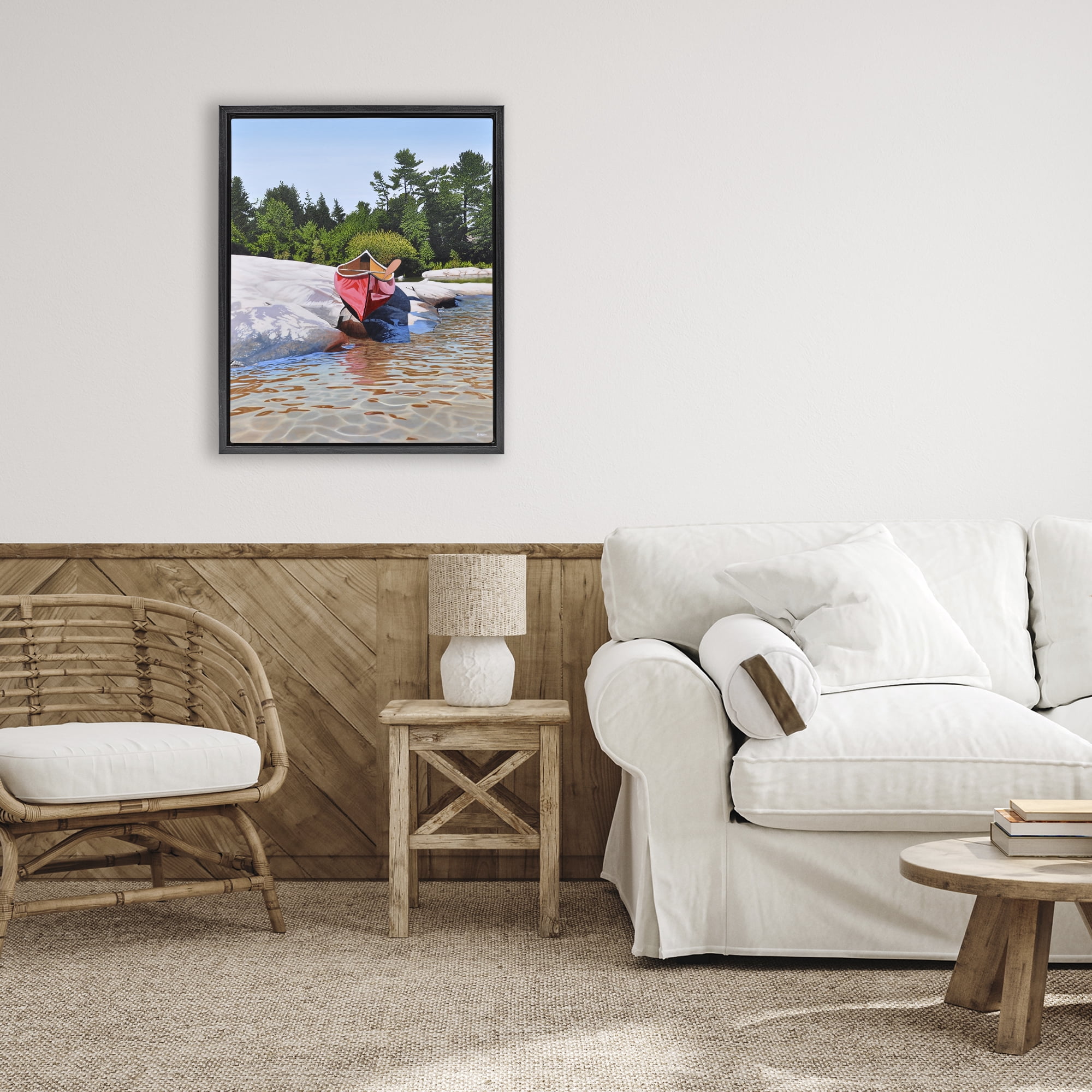 Stupell Industries Canoe at Water's Edge Black Framed Floater Canvas Wall Art, design by Kenneth M Kirsch