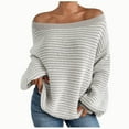 thumbnail image 2 of Weiqiqre Womens Sweater Long Sleev Casual Loose Striped Off Shoulder Casual Oversized Knitted Sweater Pullovers, 2 of 4