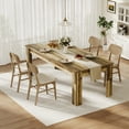 thumbnail image 2 of 71" Long Dining Table for 6-8, Wooden, Thick Frame & Sturdy Triangular Legs, Wood Strip Base for Dinner, Kitchen, Office, 2 of 21