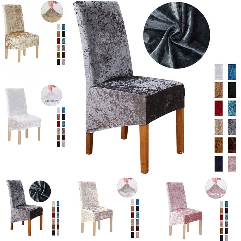 Crushed Velvet Dining Chair Covers Stretchable Protective Slipcover Decor Grey 